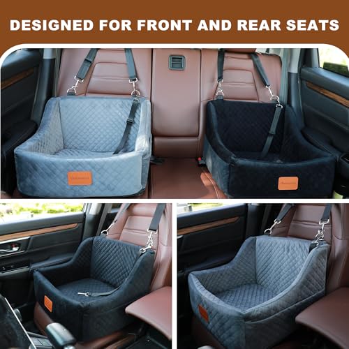 Dog Car Seat for Small Medium Dogs, Detachable Washable Booster Seat with Storage Pockets, Grey D573374