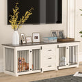 94.5" Large Dog Crate Furniture for 2 Dogs, Wooden Double Dog Kennel Furniture with 3 Drawers, Heavy Duty Indoor Furniture Style Dog Crate/TV Stand - White