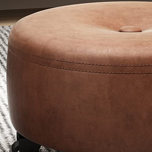 ZHOUXIAO Rolling Ottoman Stool with Wheels, Leather Swivel Caster Seat for Garage T893