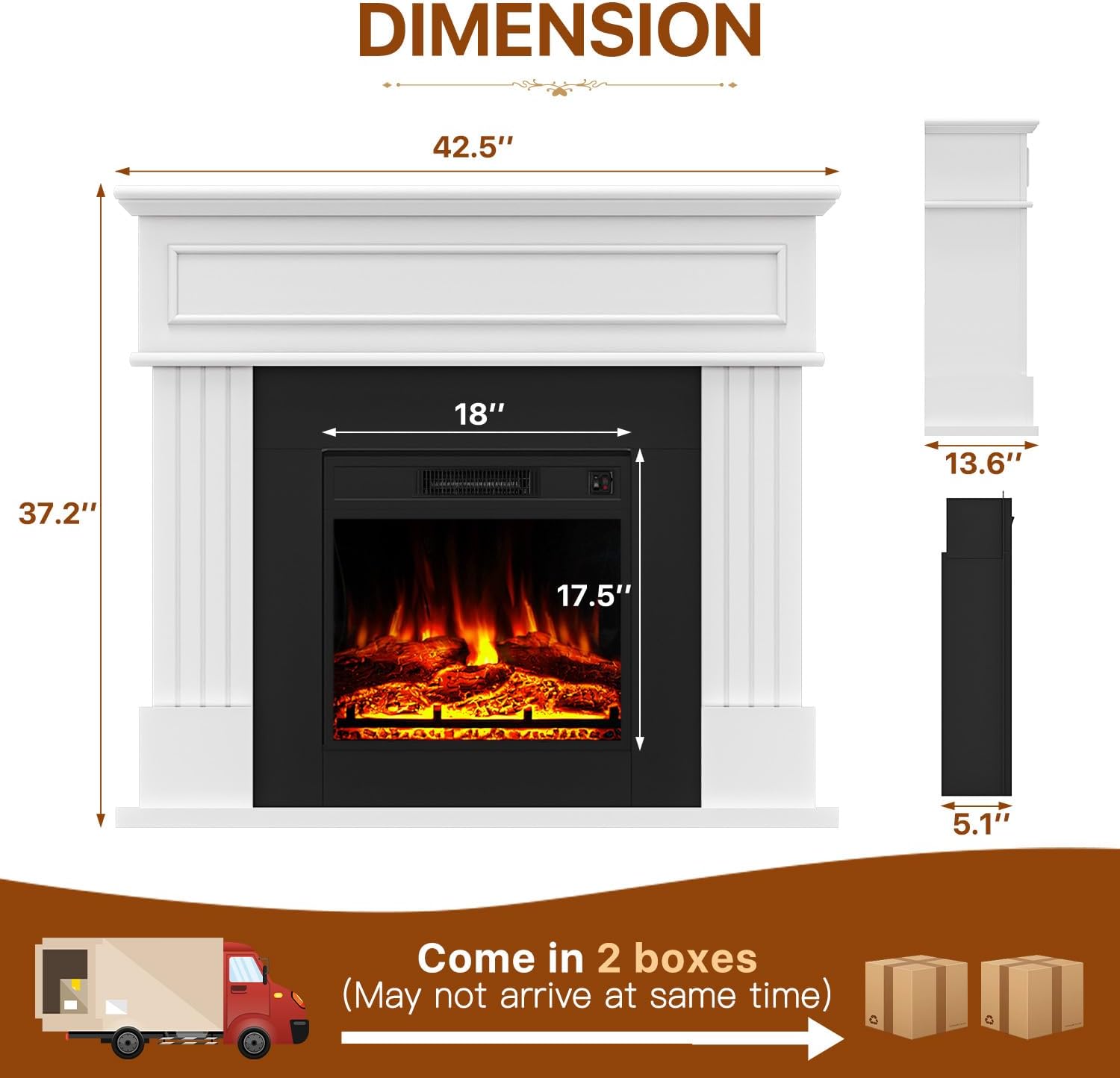 Electric Fireplace with 43" Mantel, Freestanding TV Stand, 1500W Heater D6037