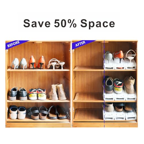 Shoe Slots Organizer 16PCS Adjustable Double Layer Stack Shoe Rack, White N381980
