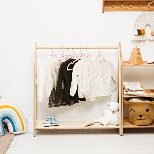 Montessori Wooden Clothing Rack for Toddler Wardrobe Storage (Dark Walnut) C9851