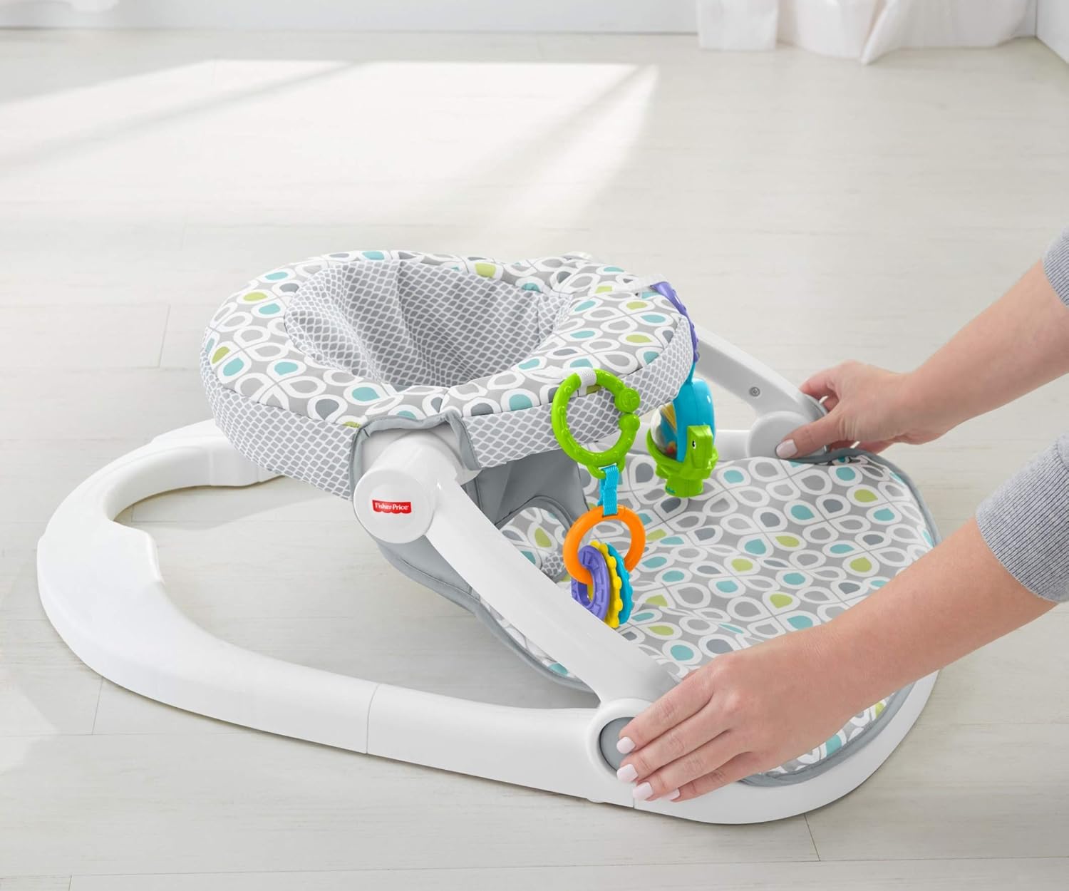 Fisher-Price Portable Baby Chair Sit-Me-Up Floor Seat with Developmental Toys, Honeydew Drop D976