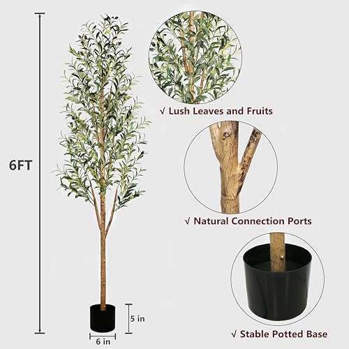Sunnyglade 6FT Artificial Olive Tree Faux Silk Potted Plant Indoor Decor Y76675