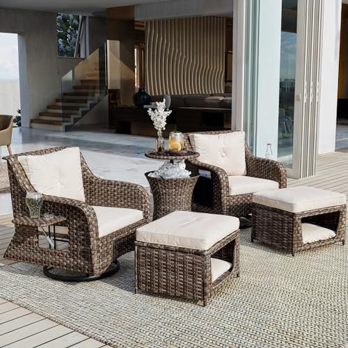 Outdoor Patio Furniture Set with Pet House and Rattan Swivel Rocking Chairs I416112