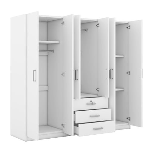 Large Wardrobe Closet 6 Doors with Drawers, Gray F431
