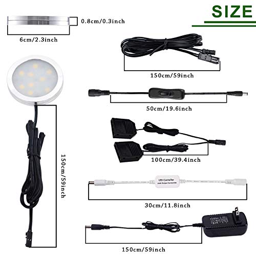 AIBOO Kitchen Under Cabinet LED Puck Lights 8 Pack Dimmable with Remote 6000K F601