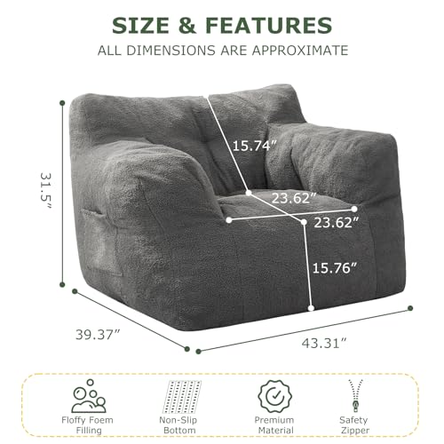 HIGOGOGO Giant Bean Bag Chair for Adults with Pocket Armrests T15660