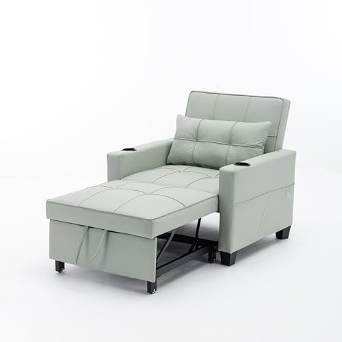 Sleeper Sofa Bed 3-in-1 Convertible Pull Out Couch with USB Ports and Cup Holders, Blue Tech Cloth M19216