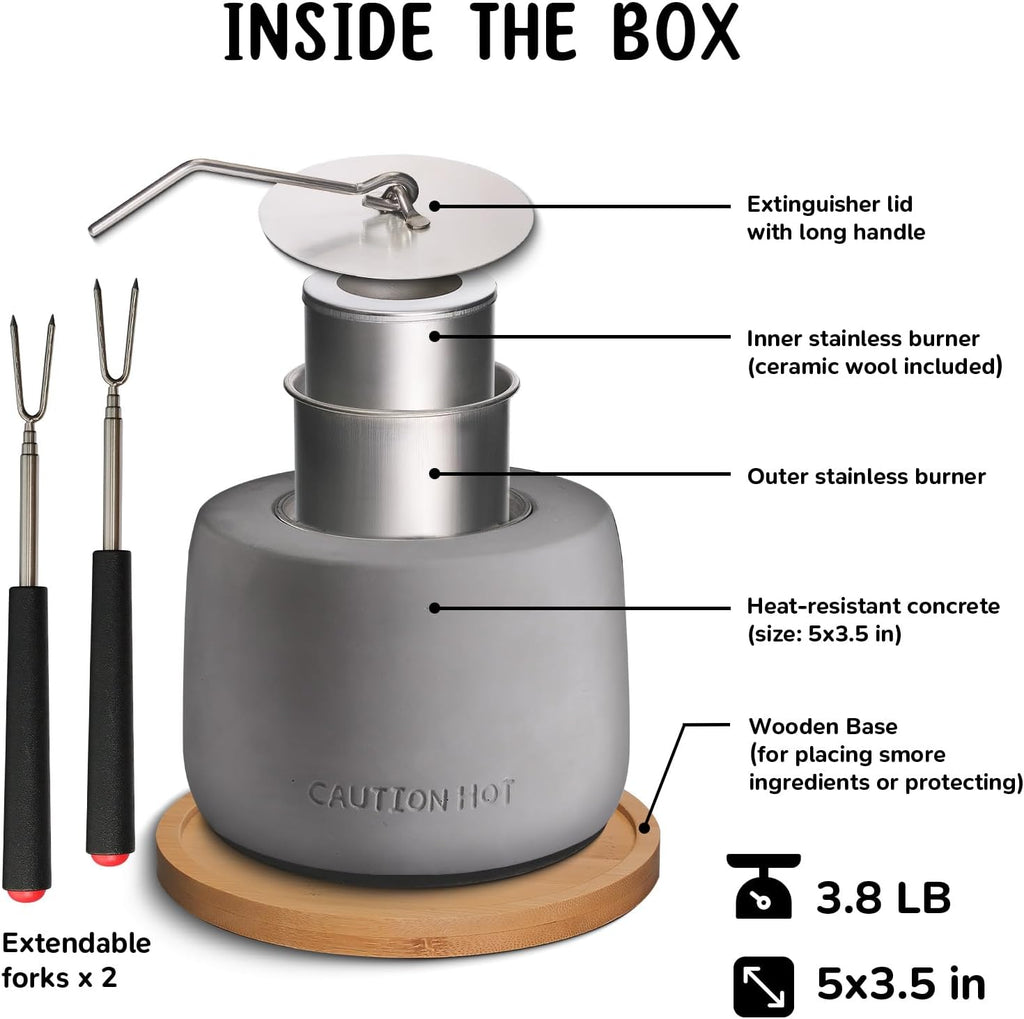 Table Top Firepit Smores Maker with Extendable Forks and Wooden Base G709430
