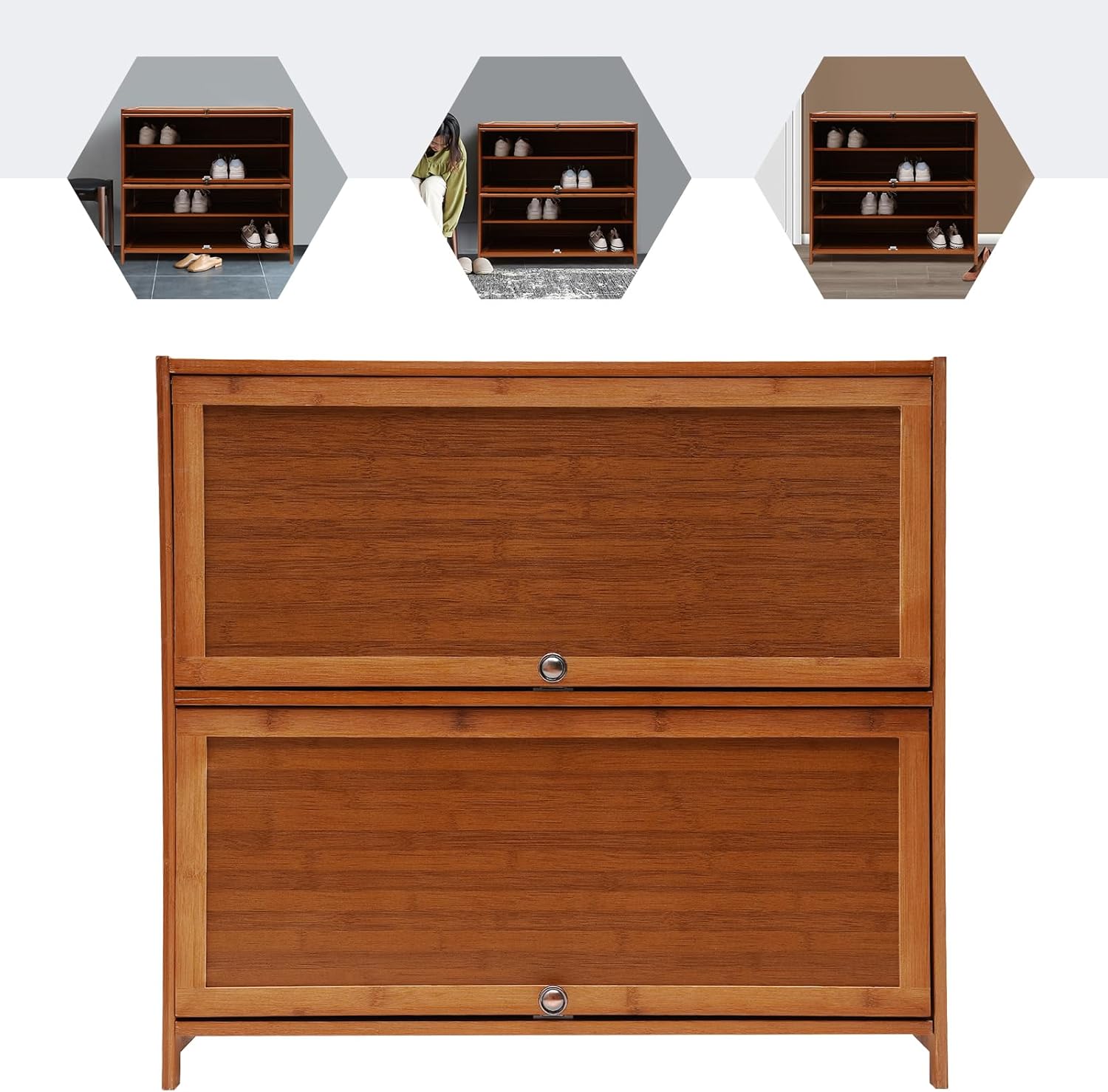 Bamboo 4-Tier Shoe Rack Brown Retro Storage Cabinet C36385