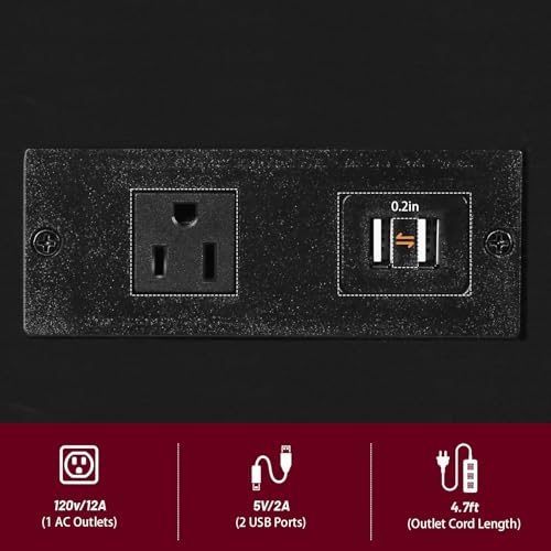 Side Table with Charging Station and Drawer, Narrow End Table with USB Ports, Black F62344