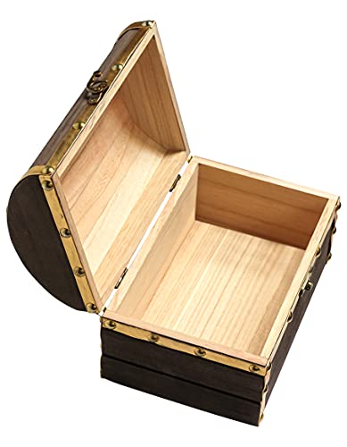 Wood and Leather Treasure Chest Jewelry Box with Latch, Vintage Handmade, Darker Brown and Gold O1543