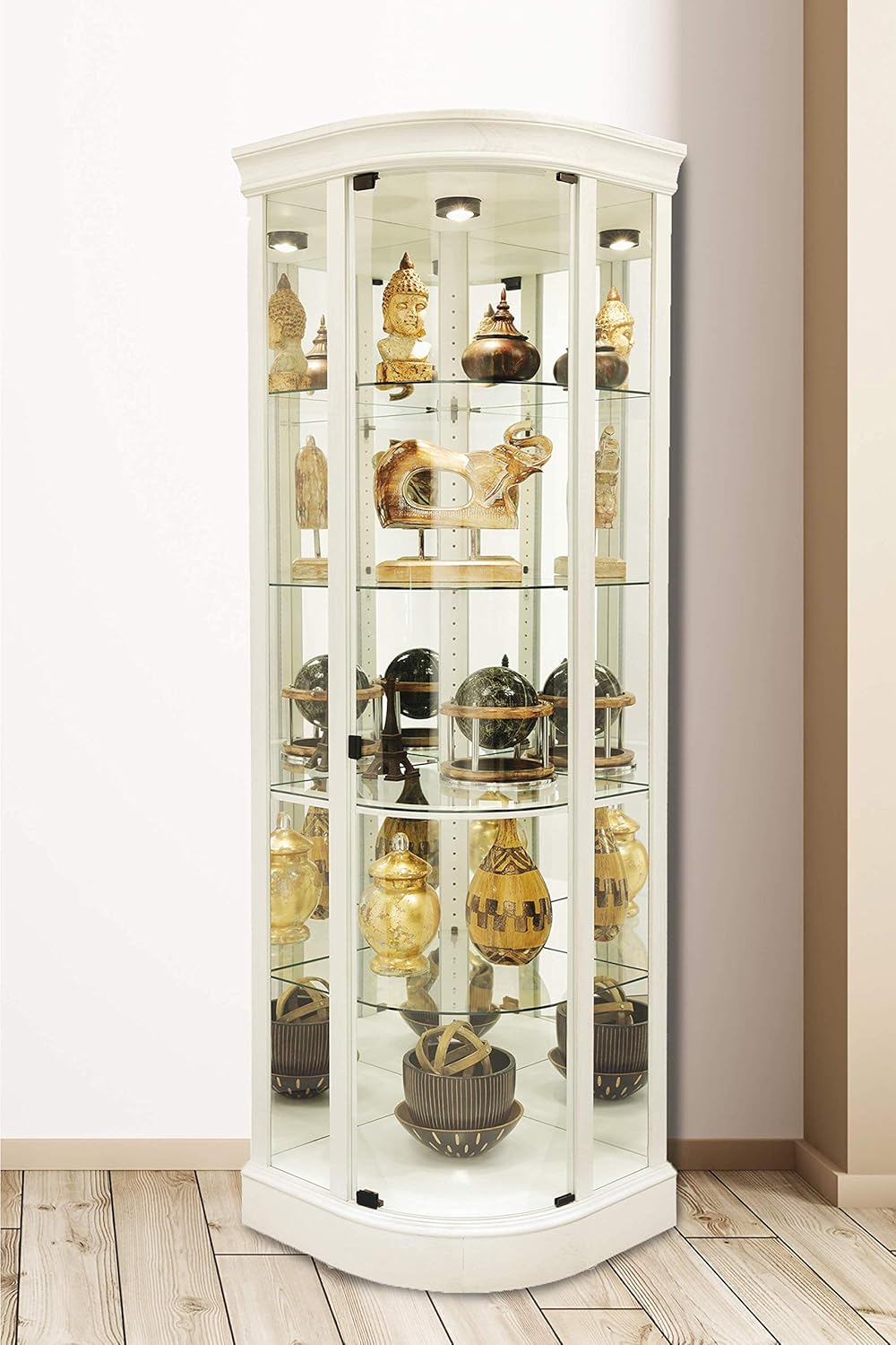 Howard Miller Marlowe IV Corner Curio Cabinet, Aged Linen Finish, Four Glass Shelves U552