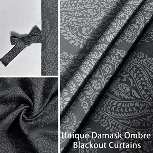 JIUZHEN Damask Ombre Curtains for Bedroom, Navy Blue, 42 x 84 Inch, Set of 2 N215902