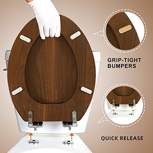 Angol Shiold Elongated Molded Wood Toilet Seat with Quiet Close and Quick Release Hinges D969984