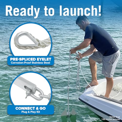 Heavy Boat Anchor Kit with Chain and Rope Set for Pontoon, Fishing, Sail W131