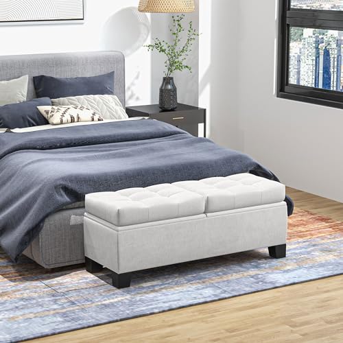 HOMCOM 46" Storage Ottoman Bench, Upholstered with Steel Frame, Gray Z949