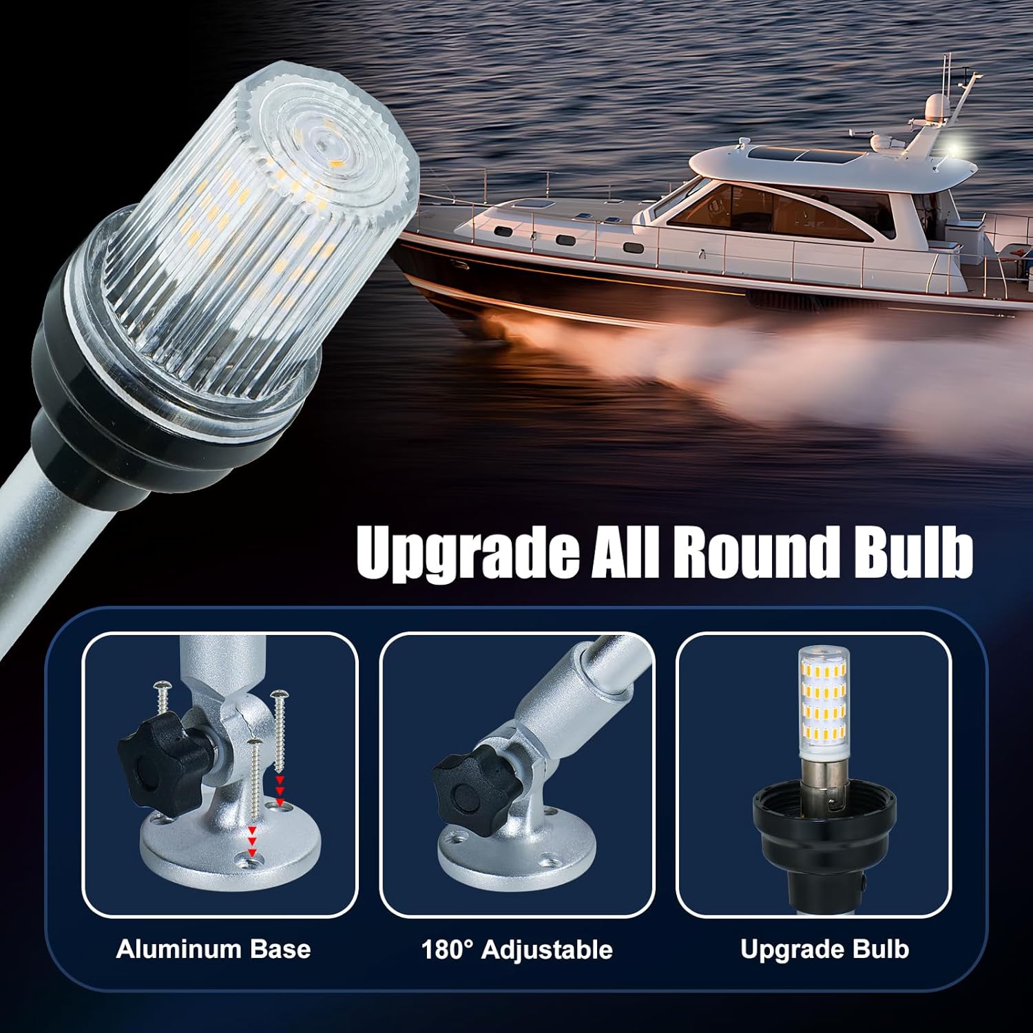 12 Inch LED Fold Down Boat Anchor Light for Pontoon and Fishing Boat I71030