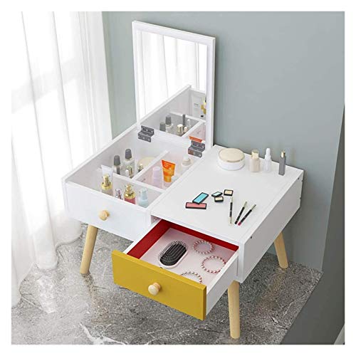 2 Drawers Mini Makeup Vanity Desk with Flip Top Mirror O19895
