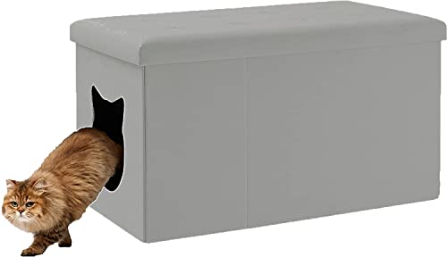 Designer Cat Litter Box Enclosure Hidden Washroom Bench Ottoman (Grey)