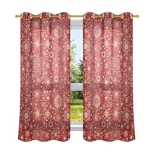 KLL Short Window Curtains 63 Inch Snowflakes Pattern 2 Panel Set R787