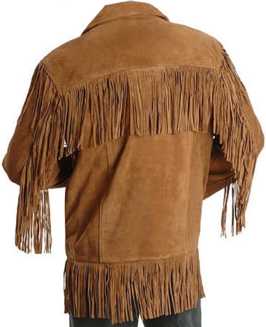 Men's Traditional Cowboy Western Leather Jacket Brown with Fringe T98873