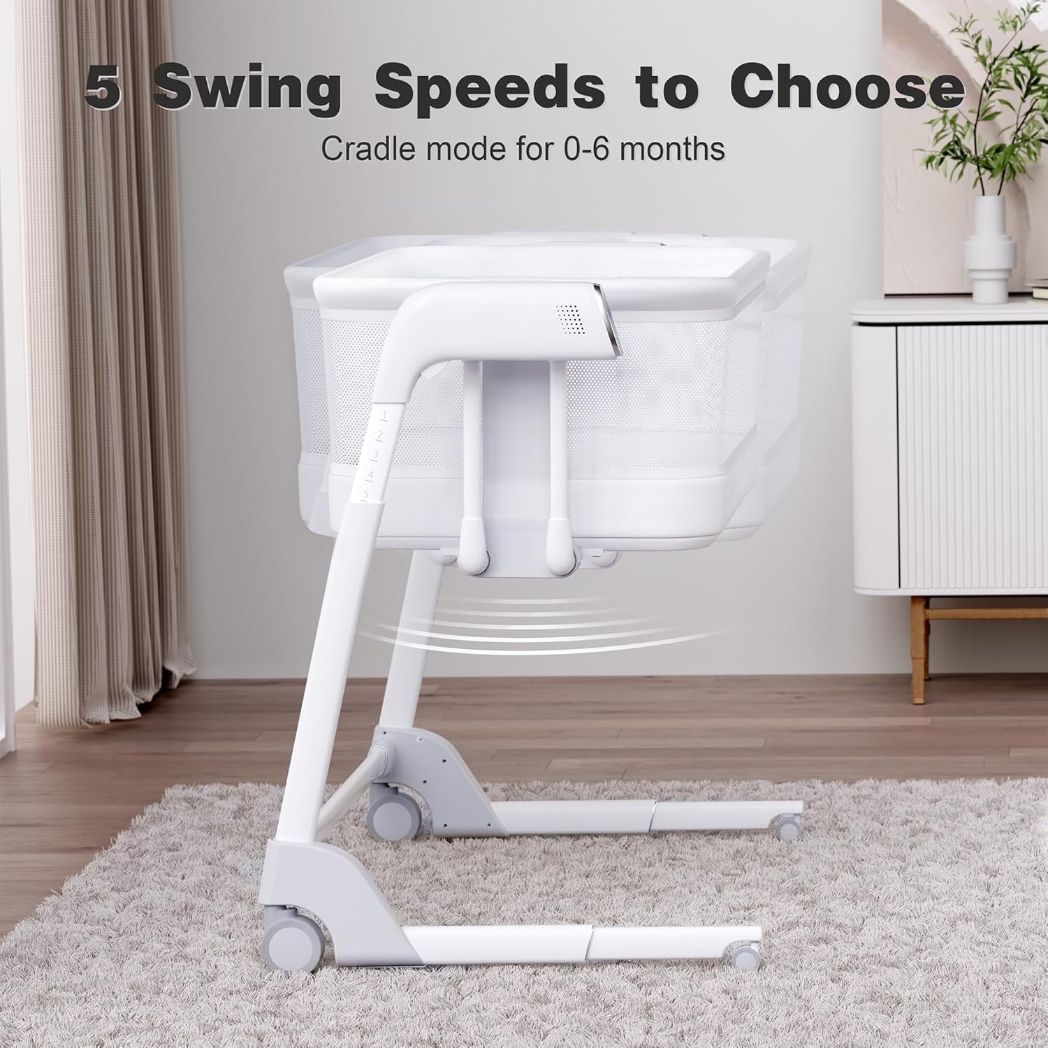 Maydolly Baby Bassinet with Automatic Cry Detection, Rocking Bassinet with Mattress for Newborns and Toddlers, White U73299