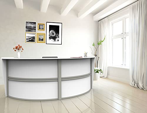Linea Italia Curved Modern Office Desk 2 Panel Reception Counter, Mocha M8386