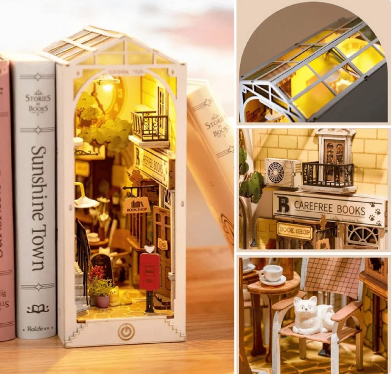 Rolife DIY Miniature Dollhouse Greenhouse Kit with Sunshine Town Book Nook B467