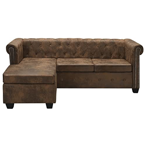 L-shaped Chesterfield Sectional Sofa Brown I496