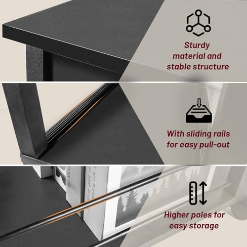 Side Table with Charging Station and Drawer, Narrow End Table with USB Ports, Black F62344