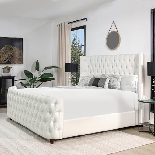 Jennifer Taylor Home Brooklyn King Tufted Panel Bed Headboard and Footboard Set, Opal Grey Velvet Q335