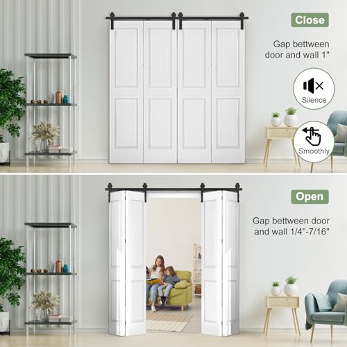 72" Bi-Folding Sliding Barn Door Hardware Track Kit for 4 Closet Doors, Black F872233