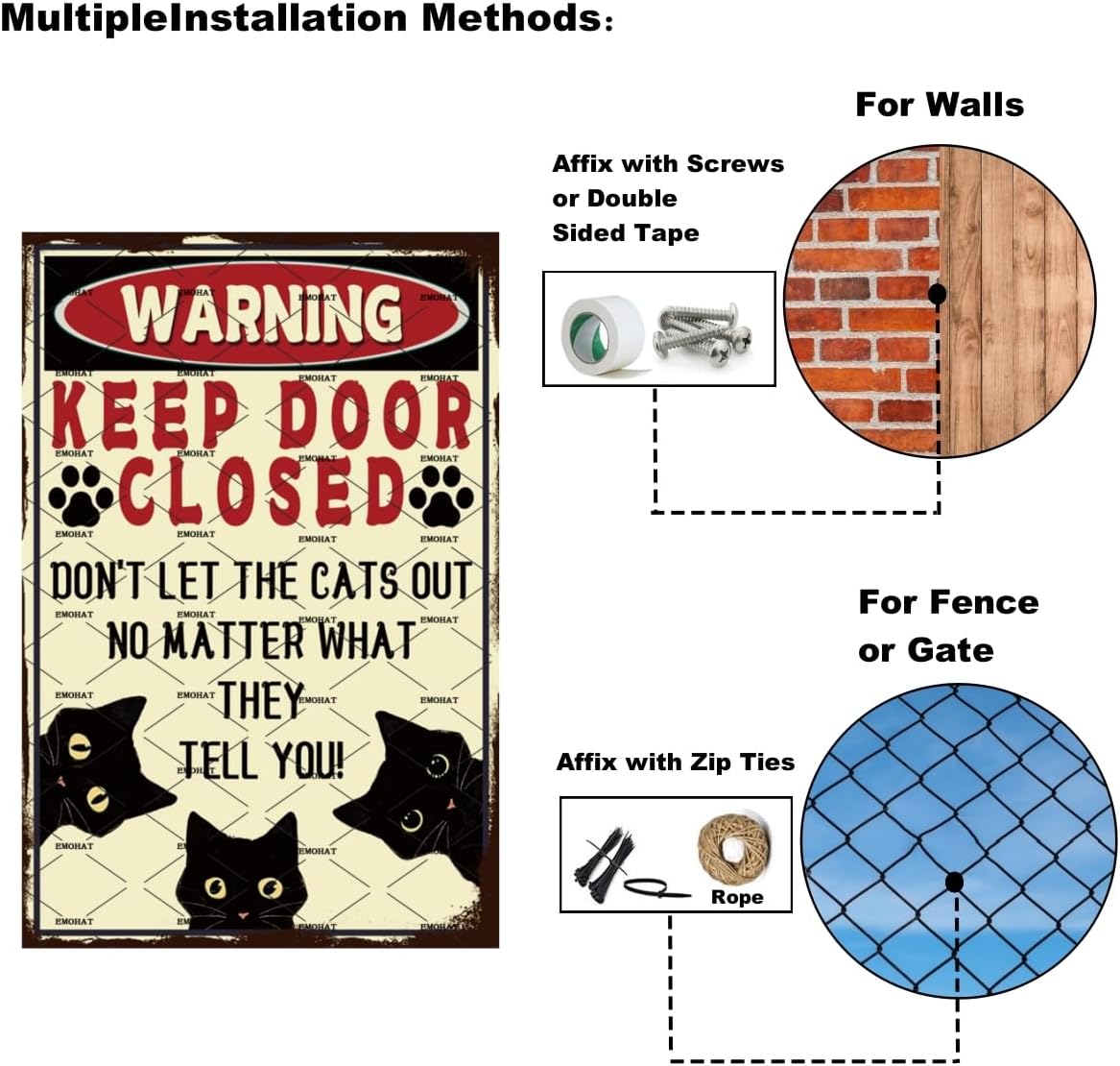 Funny Black Cat Warning Metal Sign 8x12 Inch Wall Decor G618