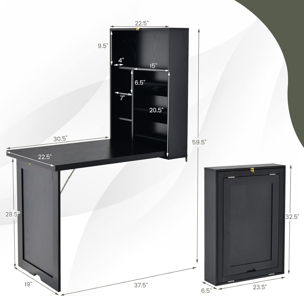 Wall Mounted Desk with Storage Shelves for Home Office, Black S5875