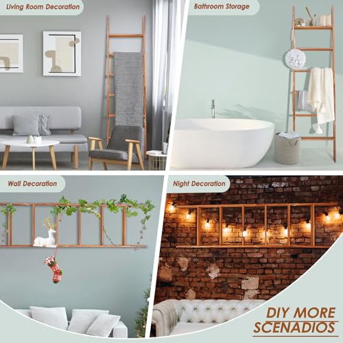 6-Tier Wooden Blanket Ladder with Anti-Slip, Rustic Farmhouse Towel Rack B2758