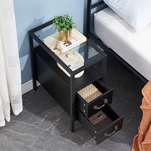 VECELO End Tables Set of 2, 24" Narrow Nightstands with Drawer and Shelf, Brown R852