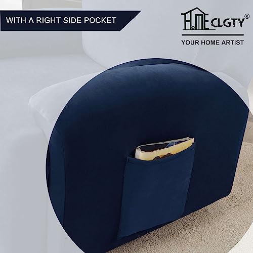 Stretch Recliner Couch Covers 4 Seat, Soft Velvet Slipcover with Pocket, Royal Blue C71228