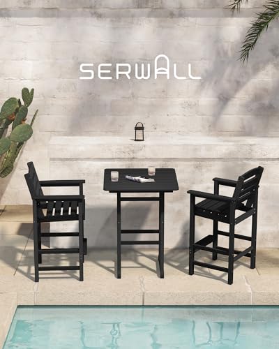 SERWALL 5 Pieces Adirondack Bar Chairs Set with Bar Pub Table, Outdoor Patio Furniture, Black M46444