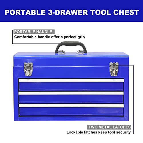 BIG RED 3 Drawer 20" Metal Tool Box Portable Steel Tool Chest K827254
