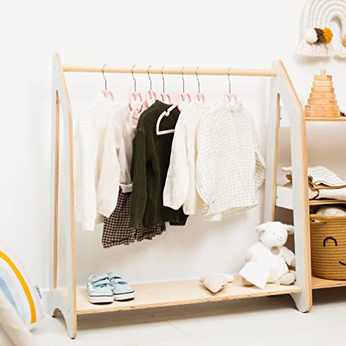 Montessori Wooden Clothing Rack for Toddler Wardrobe Storage (Dark Walnut) C9851