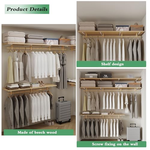 Solid Wooden Clothes Rack with Top Shelf, Wall Mounted Garment Rack, 100cm Z76704