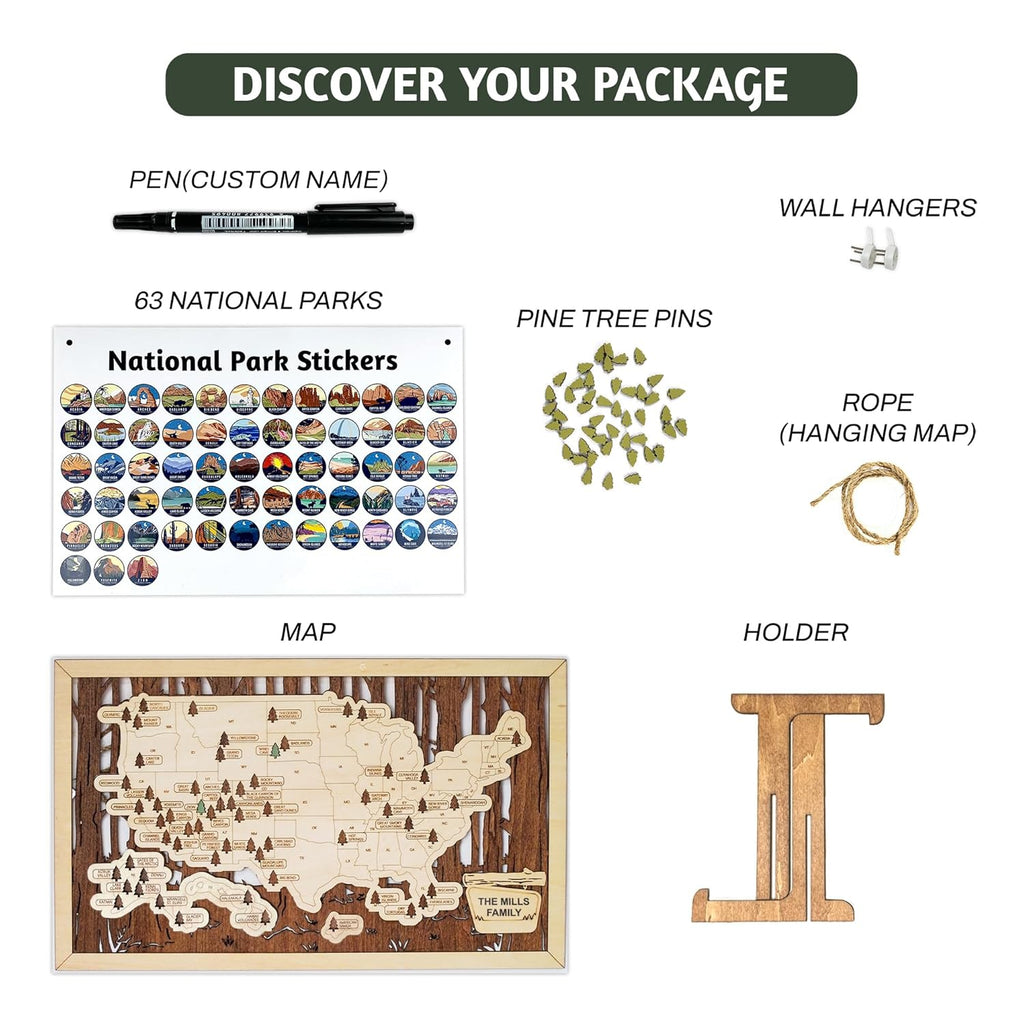 National Parks Map with Travel Tracker Checklist Wall Art T46291