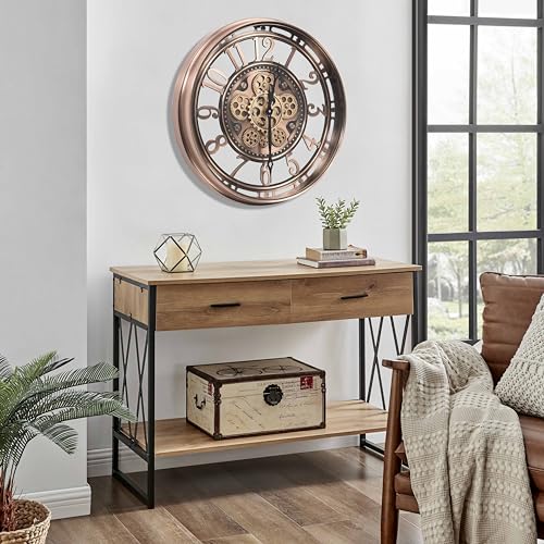 Moving Gear Wall Clock for Modern Farmhouse Living Room Decor, Copper 21 Inch T78796
