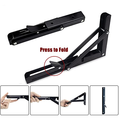 Folding Shelf Brackets 14 Inch Heavy Duty Metal, Black 2 Pack D766