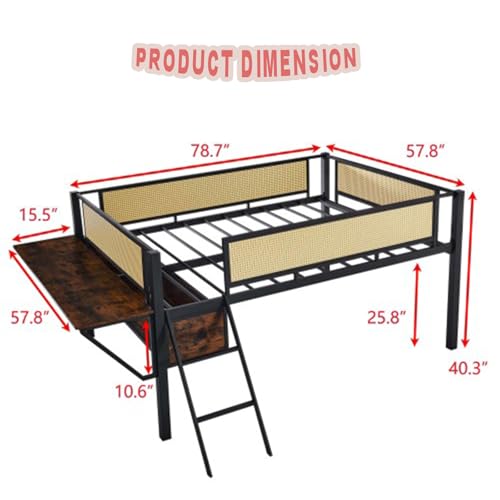 Metal Loft Bed with LED Lights and Desk B7125