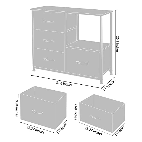 AZL1 Life Concept Storage Tower with 4 Drawers, Fabric Bins, Wood Handles, Dark Grey A529