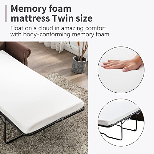 RUNNA Modern Linen Pull Out Sofa Bed with Twin Memory Foam Mattress, Gray F452643