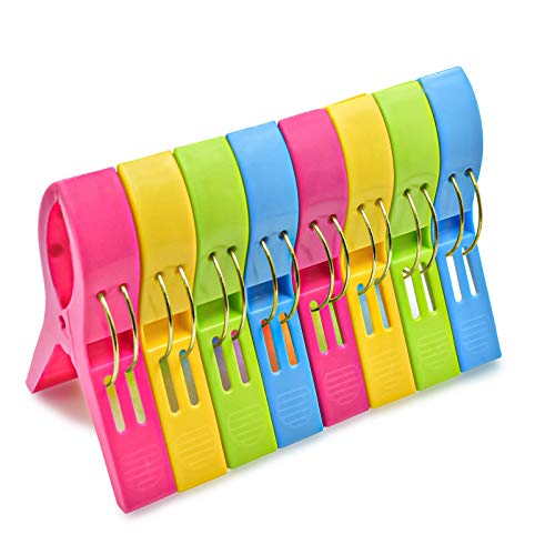 Beach Towel Clips for Chairs, Plastic Clothes Pegs Hanging Clamps (8 Pack) Q78986